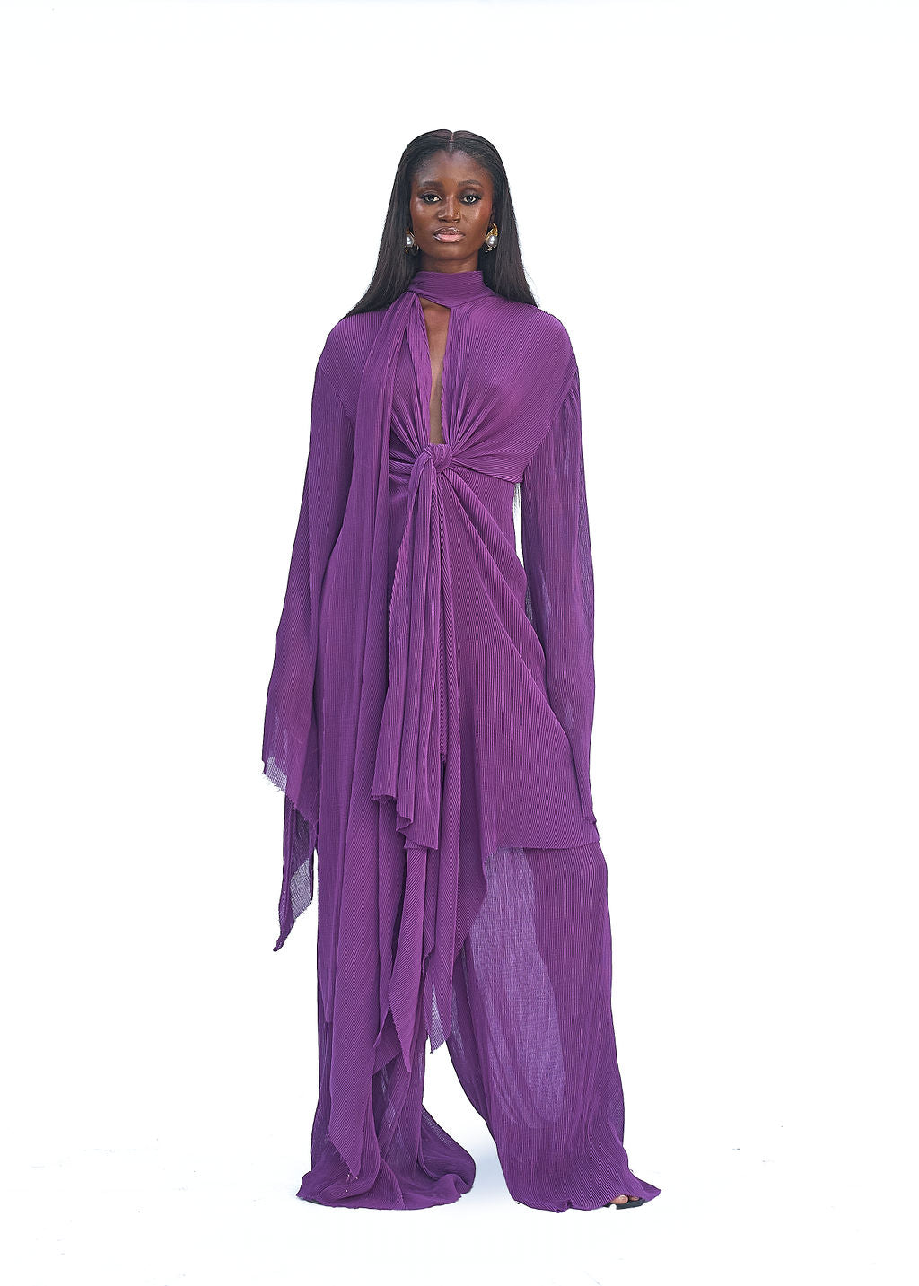 ZERA PLEATED KIMONO- PLUM