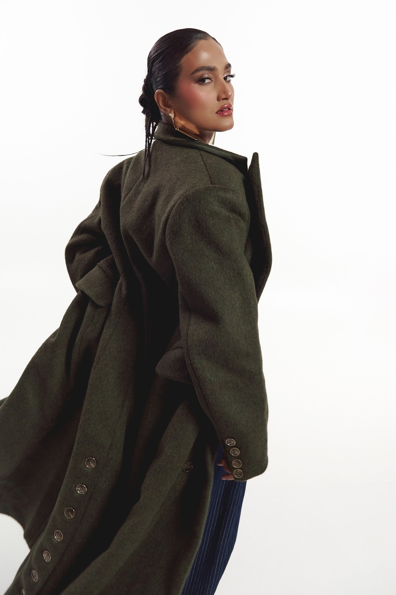 IMAN Wool Long jacket in OLIVE