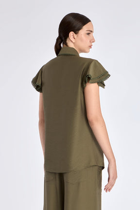 Clark Ruffle Sleeve Blouse | Olive