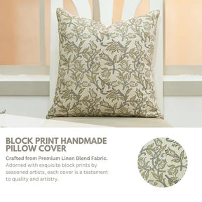 Unique Block Print Linen Blend Pillow Cover- Kamal Dutta