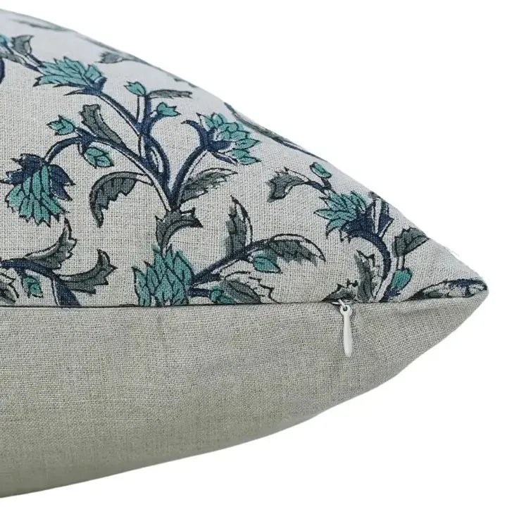 Floral Hand Block Print Boho Pure Linen Pillow Cover- Pushp Varsha