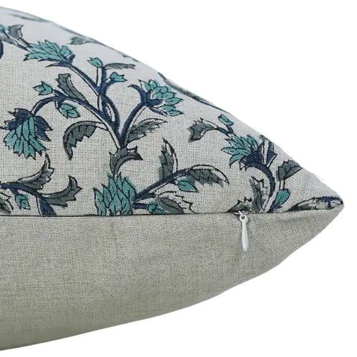 Floral Hand Block Print Boho Pure Linen Pillow Cover- Pushp Varsha