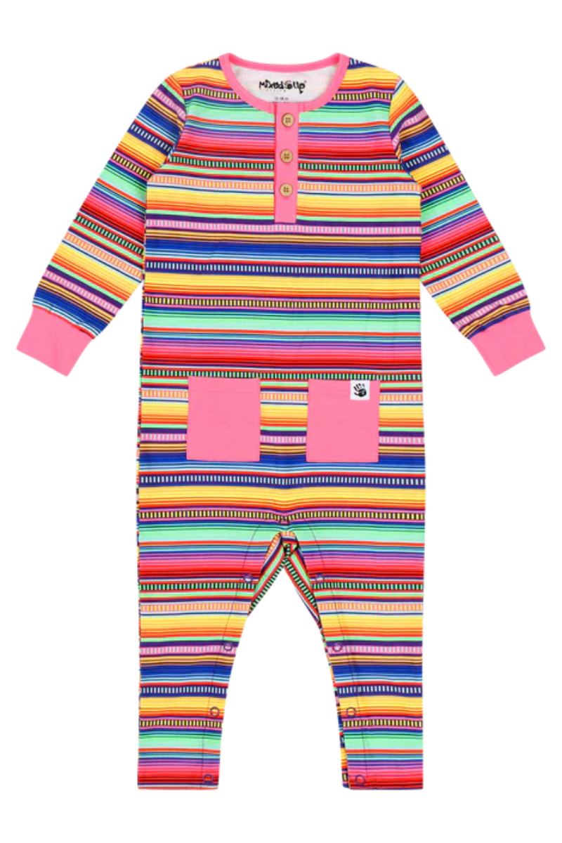 Mixed Up Clothing Baby Long Sleeve Button Front Romper Multicolor Stripe