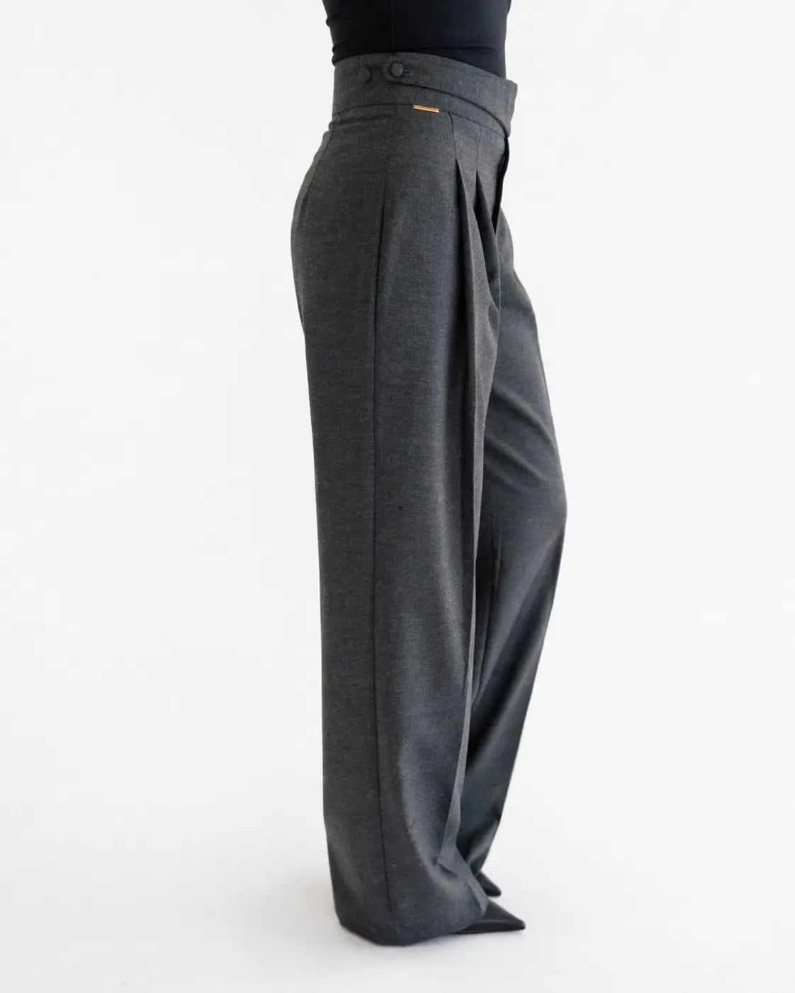 High-Waisted Pleated Wide-Leg Tailored Trousers