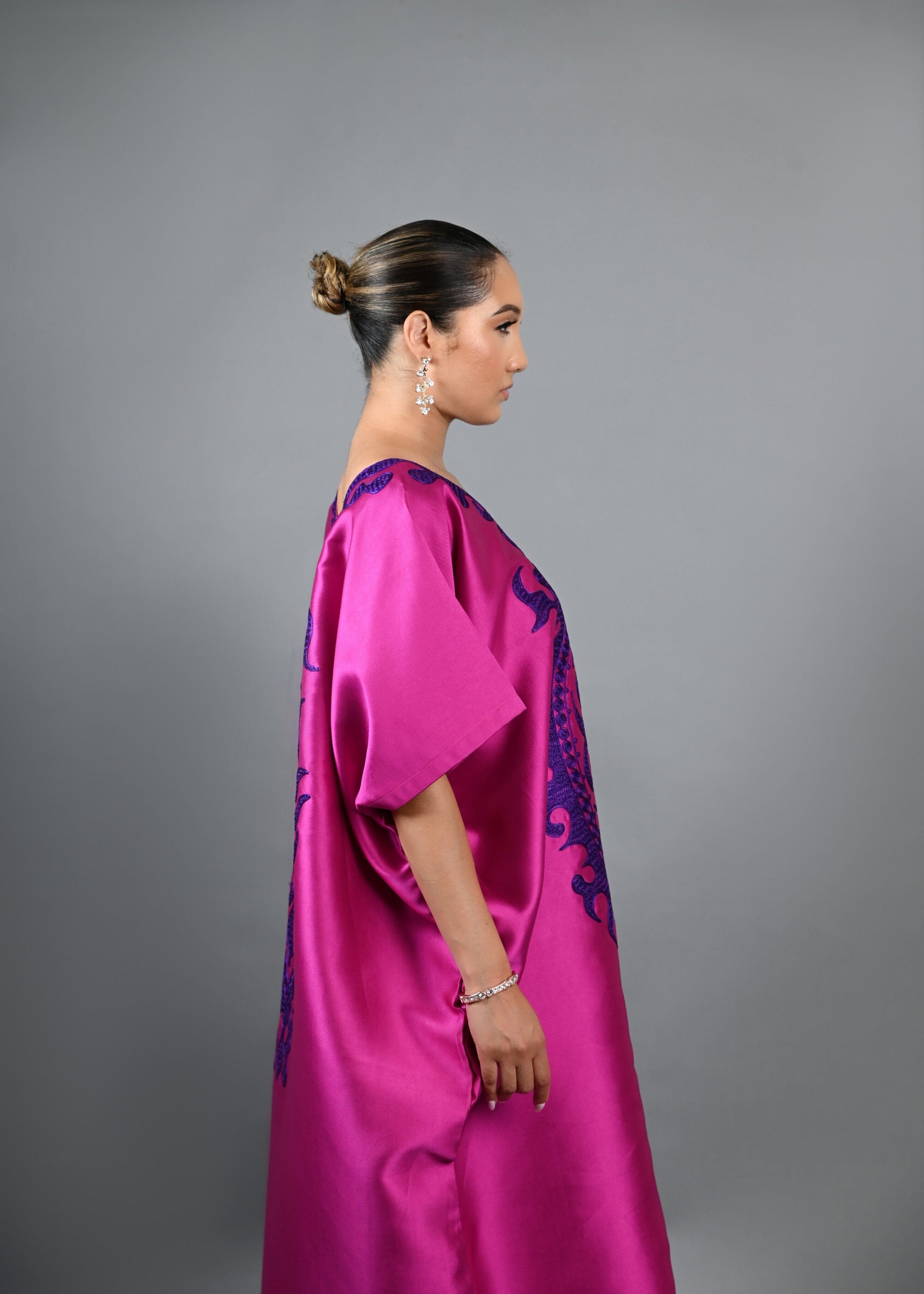 Soso Boubou (pink color with purple embroidery) -African maxi dress