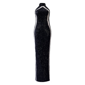 Lady Sequin Halter Maxi Dress