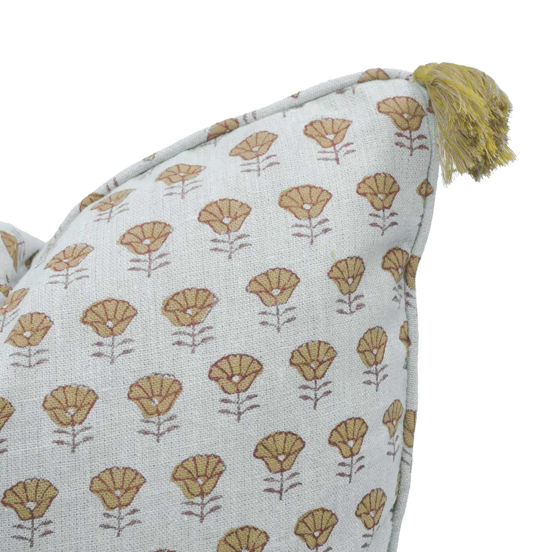 Artisan Mustard Thick Linen Tassel Cushion Cover for Sofa - Kohinoor