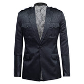Black Animal Print Blazer Featuring Synthetic Leather Accents