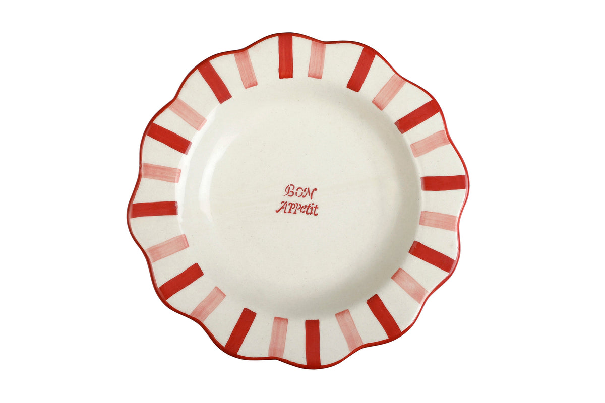 Ceramic Bon Appétit Striped Dinner Plate,  Pink - 10 x 10 x 1.25 Inches