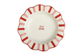 Ceramic Bon Appétit Striped Dinner Plate,  Pink - 10 x 10 x 1.25 Inches
