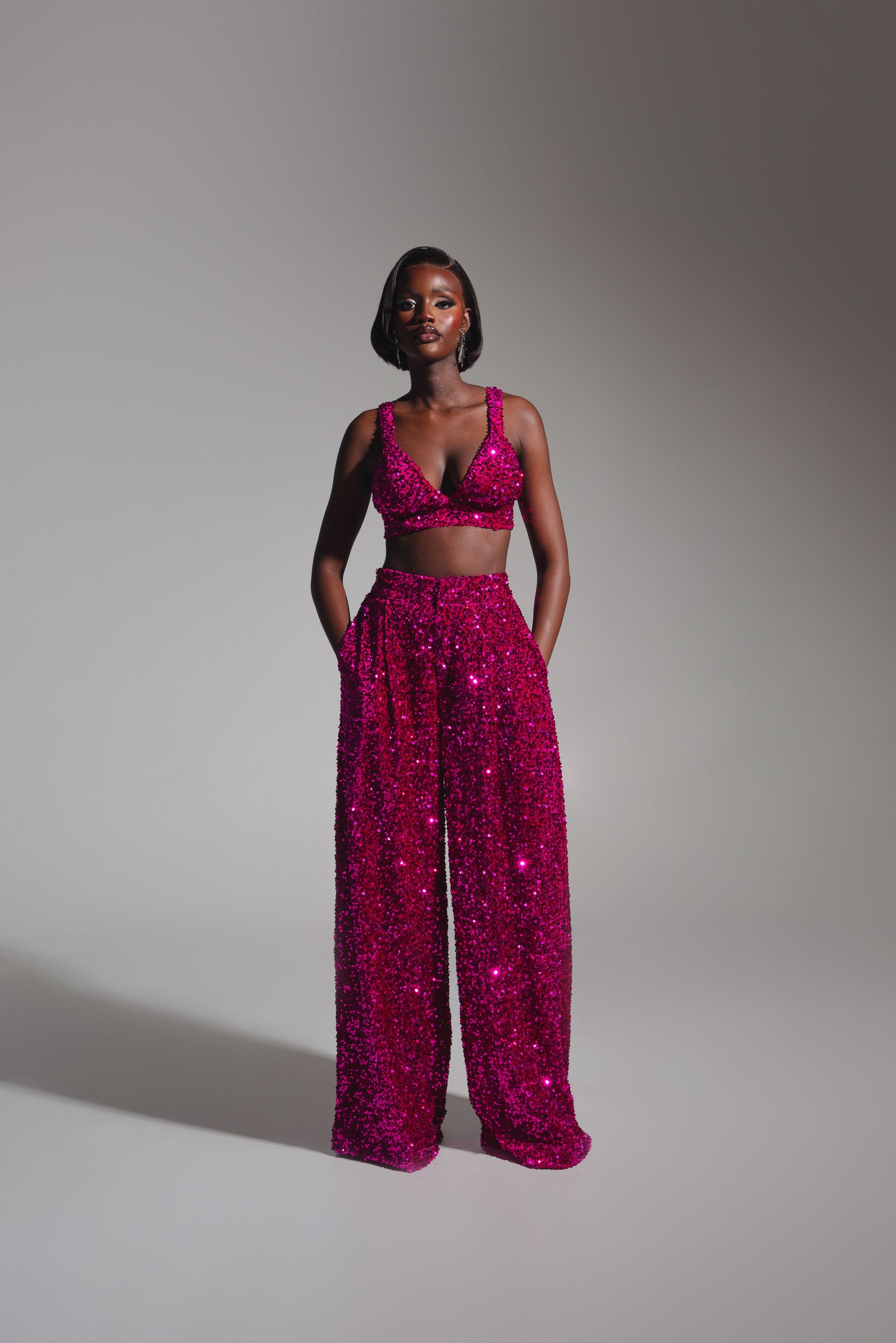 LIZA Sequin Bra Top in MAGENTA