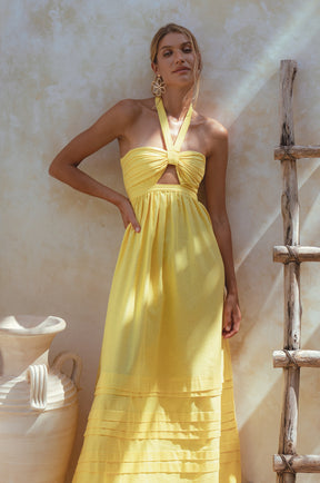 Penelope Halter Linen Maxi Dress - Pineapple