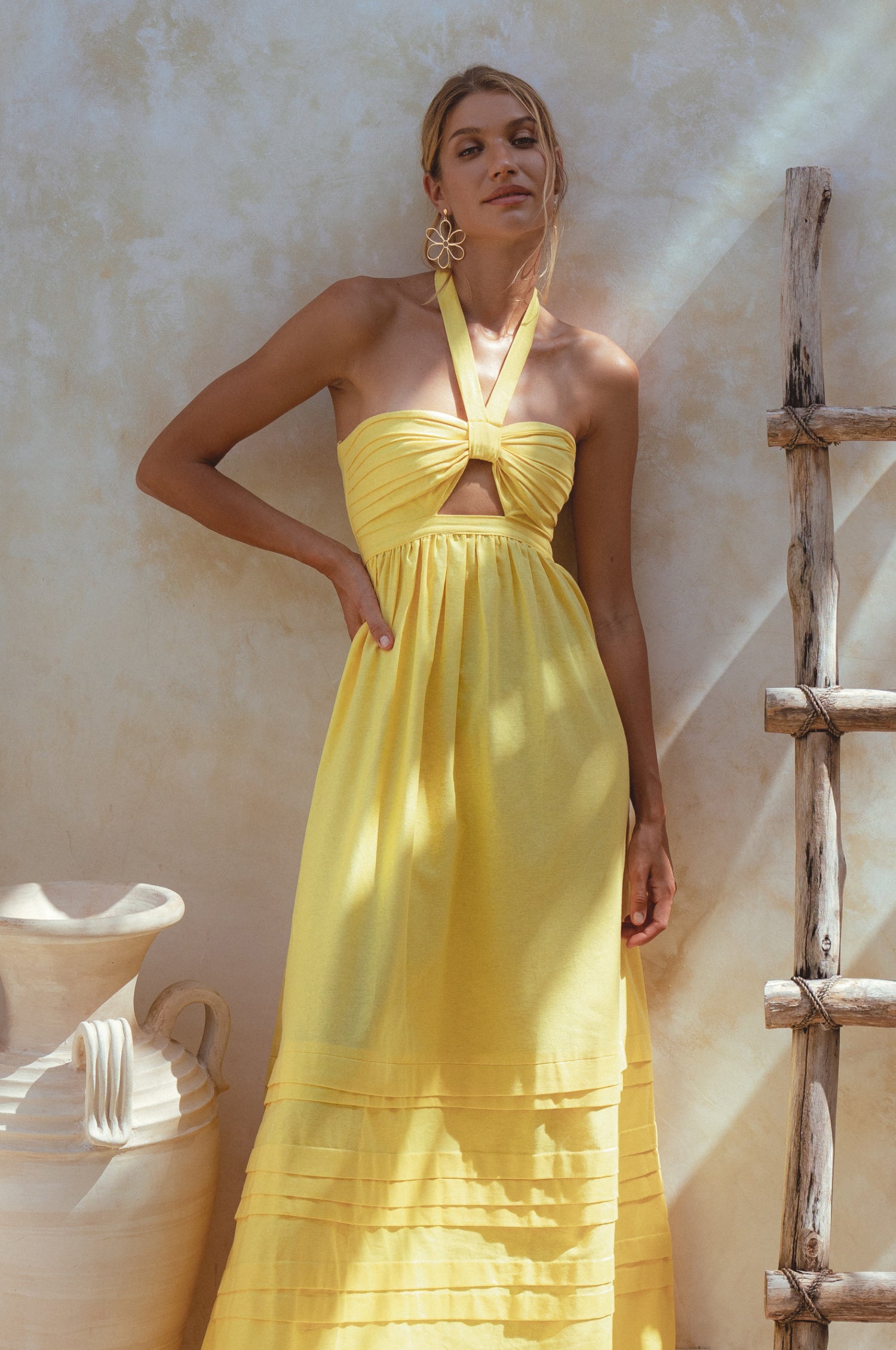 Penelope Halter Linen Maxi Dress - Pineapple