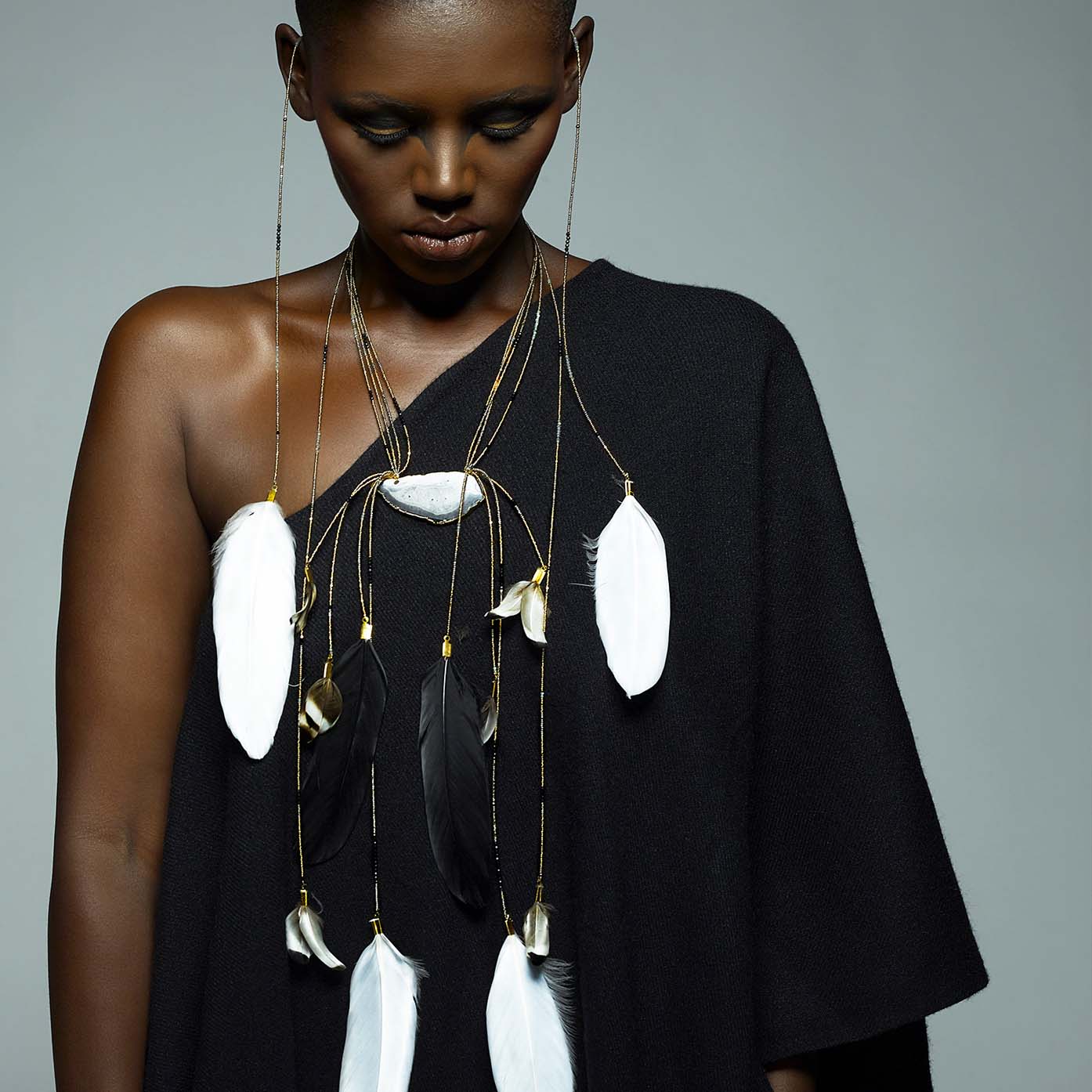 Aruna 24K Gold Agate Feather Cascade Necklace