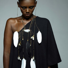 Aruna 24K Gold Agate Feather Cascade Necklace