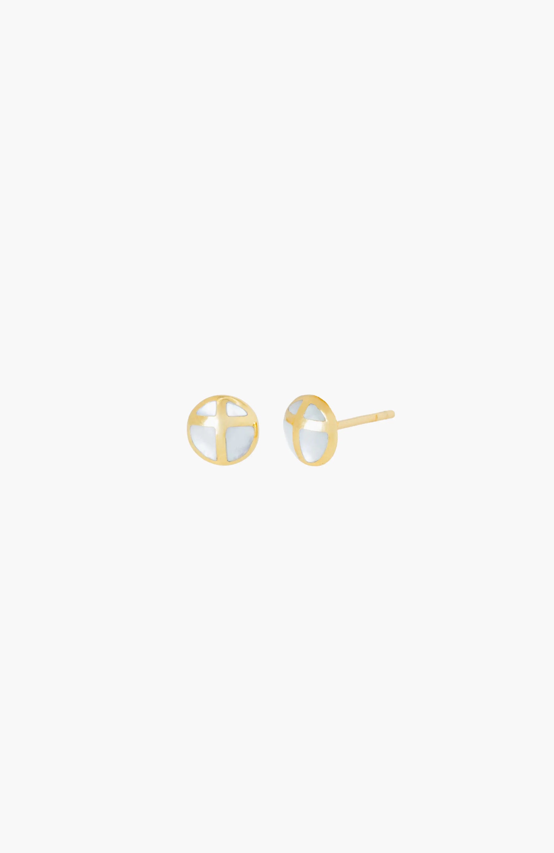 Mother Of Pearl Cross Dome Stud Earrings