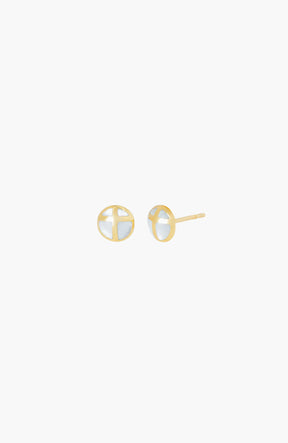 Mother Of Pearl Cross Dome Stud Earrings