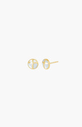 Mother Of Pearl Cross Dome Stud Earrings