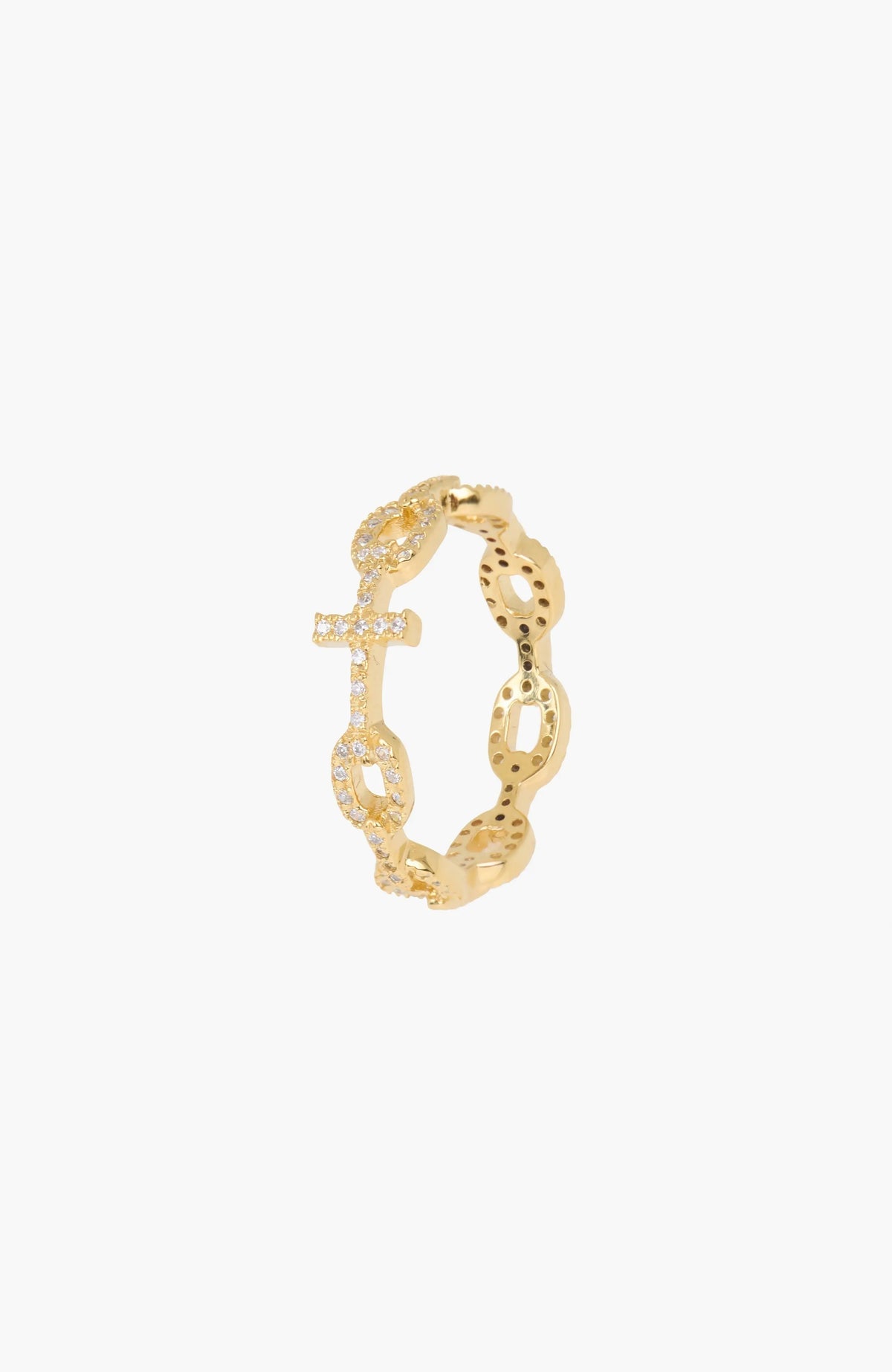 Luminous Pavé Cross Chain Breaker Ring