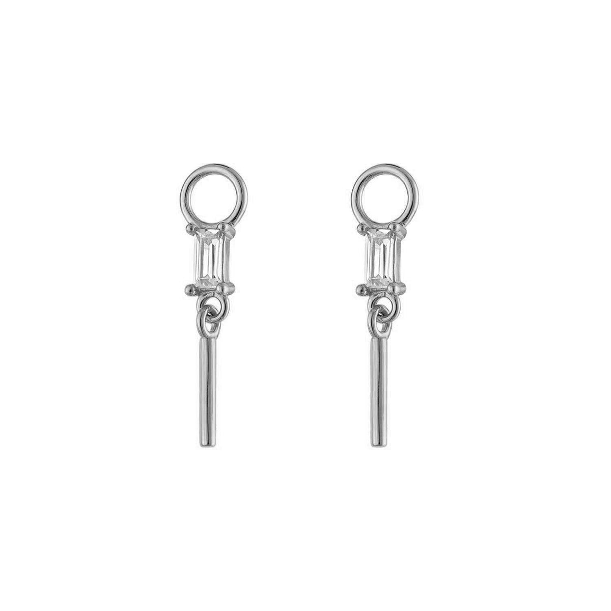 Baguette Pavé Long Charm Silver Earring Accessory