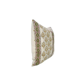 Natural Block Print Linen Blend Pillow Cover - Paan Patti Border