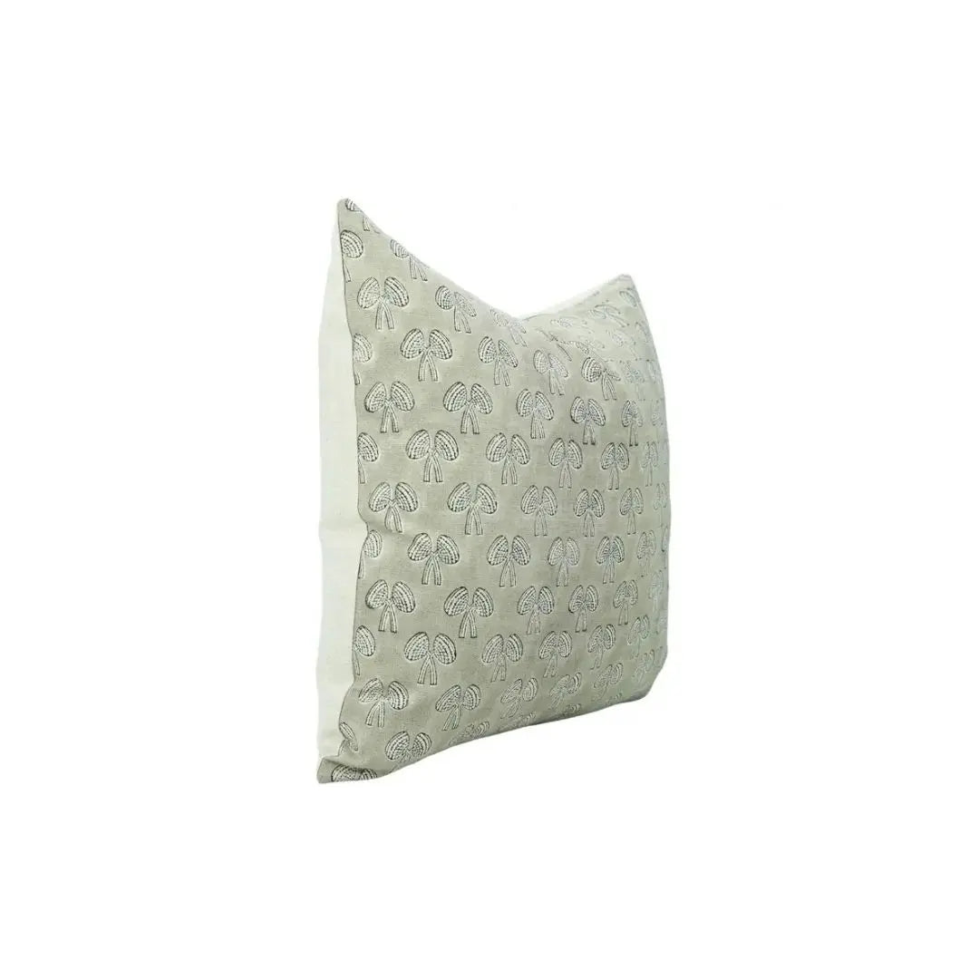 Boho Hand Block Printed Pure Linen Pillow Cover- Mushroom