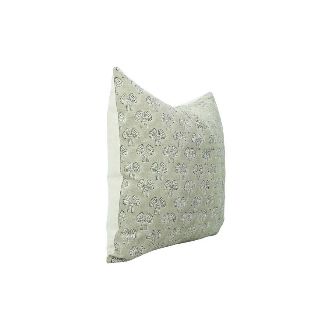 Boho Hand Block Printed Pure Linen Pillow Cover- Mushroom