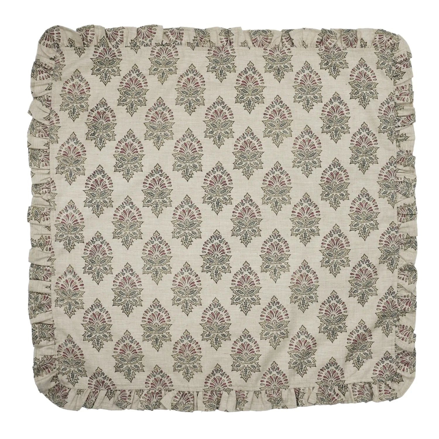 Stylish Block Printed Linen Blend Table Set Of 4 Frill Napkin - Samrat