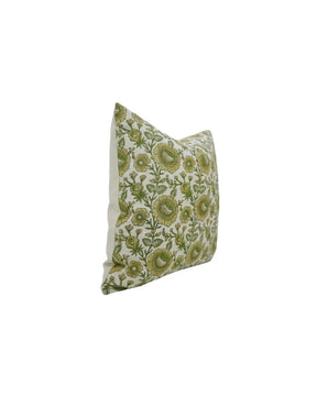 Decorative Hand-Block Printed Design Pure Linen Pillow Cover - Sunflower