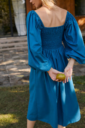 Alila Smocked Linen Midi Dress - French Blue