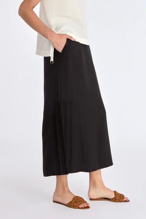 Indigo Straight Linen Blend Skirt | Black