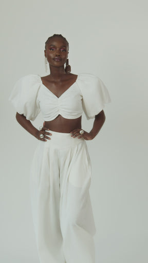 Linen KIARA Wide Leg Pants in White