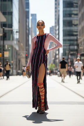 GAGA, Asymmetrical Stretch Kente Dress with Side Slit
