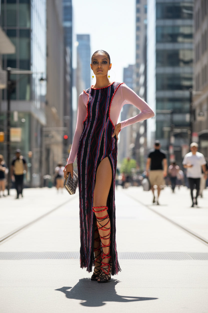GAGA, Asymmetrical Stretch Kente Dress with Side Slit