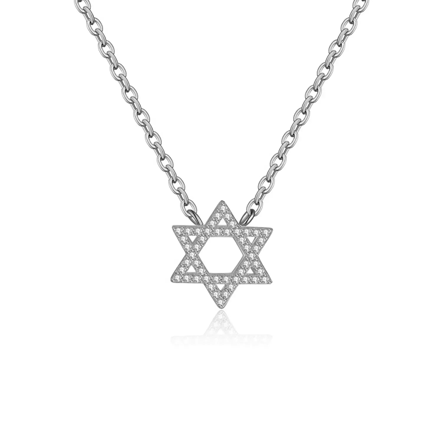 Star Of David Silver Pave Charm Necklace