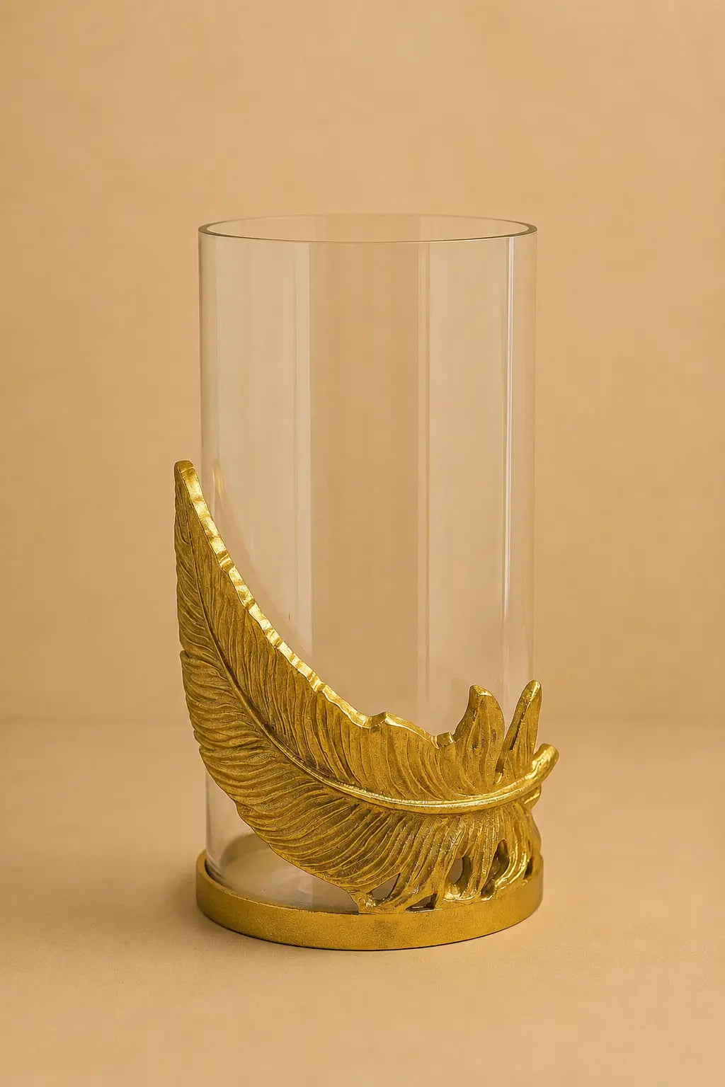 Feather Glow Votive Candle Holder — Gold Finish