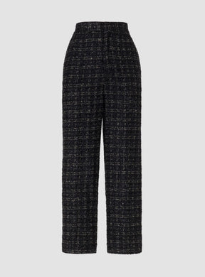 Fancy Tweed Wide Leg Pants with Elastic Waistband