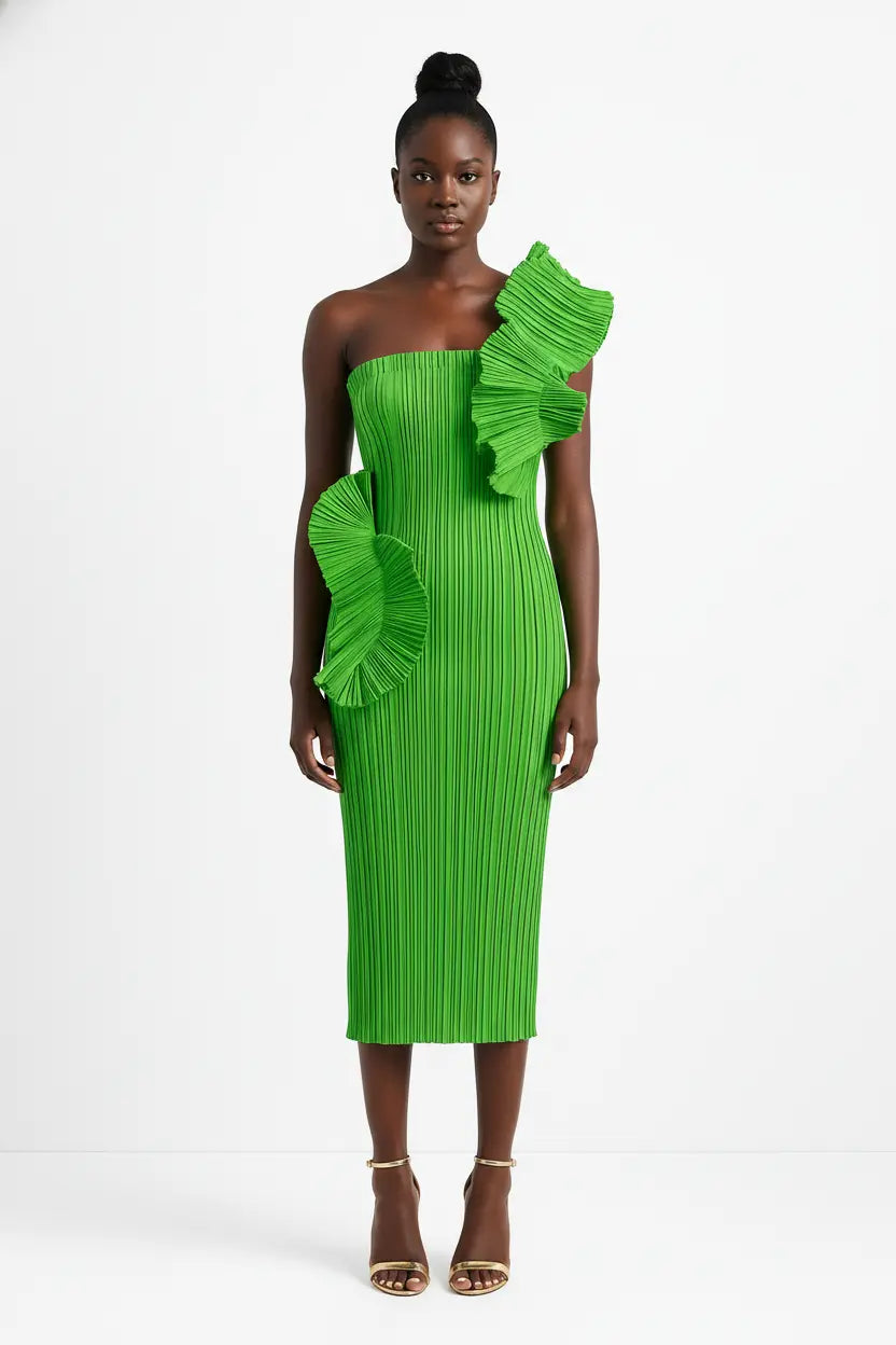 Elegant One-Shoulder Midi ‘Noelle” Dress