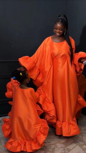 Kids Flako Orange Dress With Ruffles Boubou