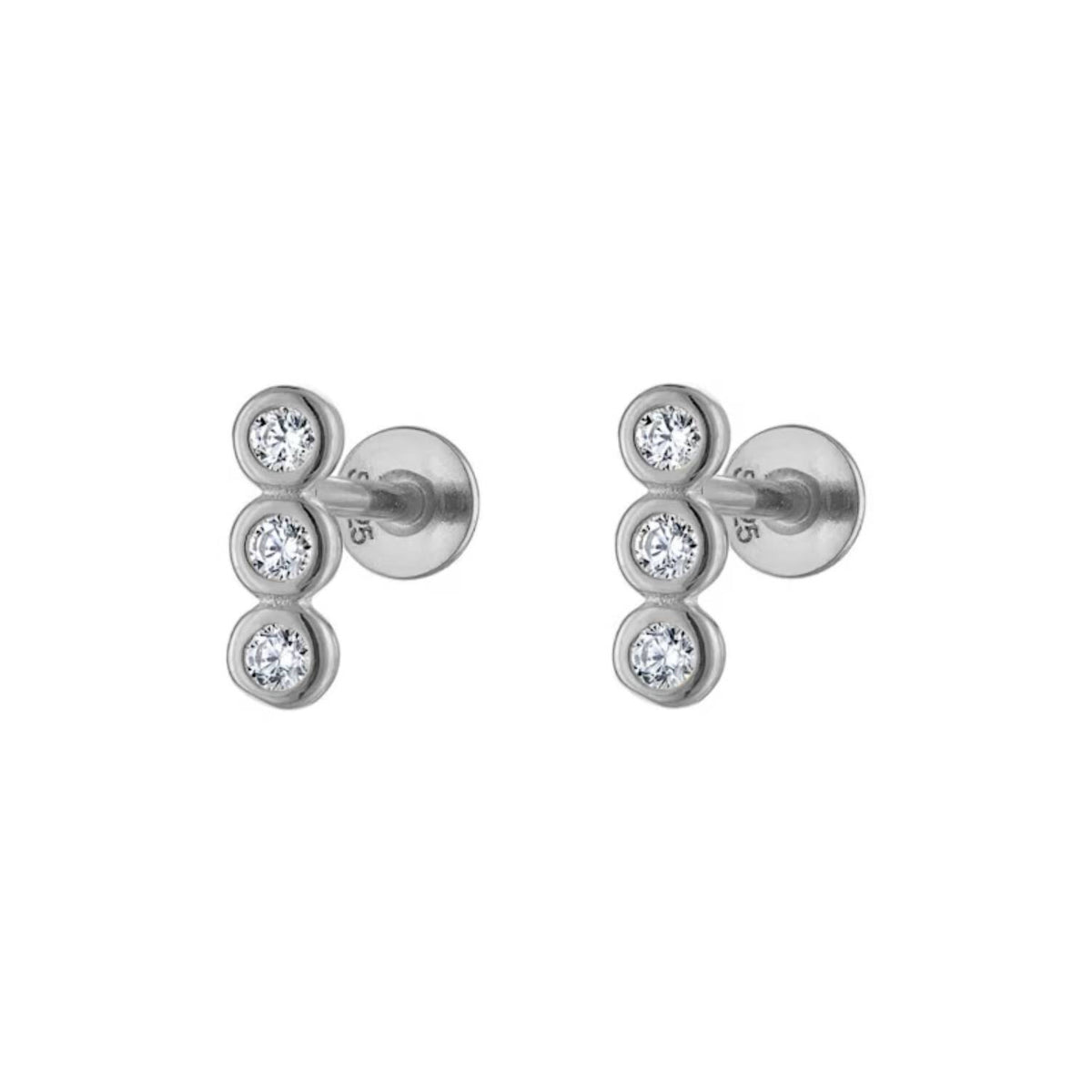 Triple Round Pavé Silver Stud Earrings