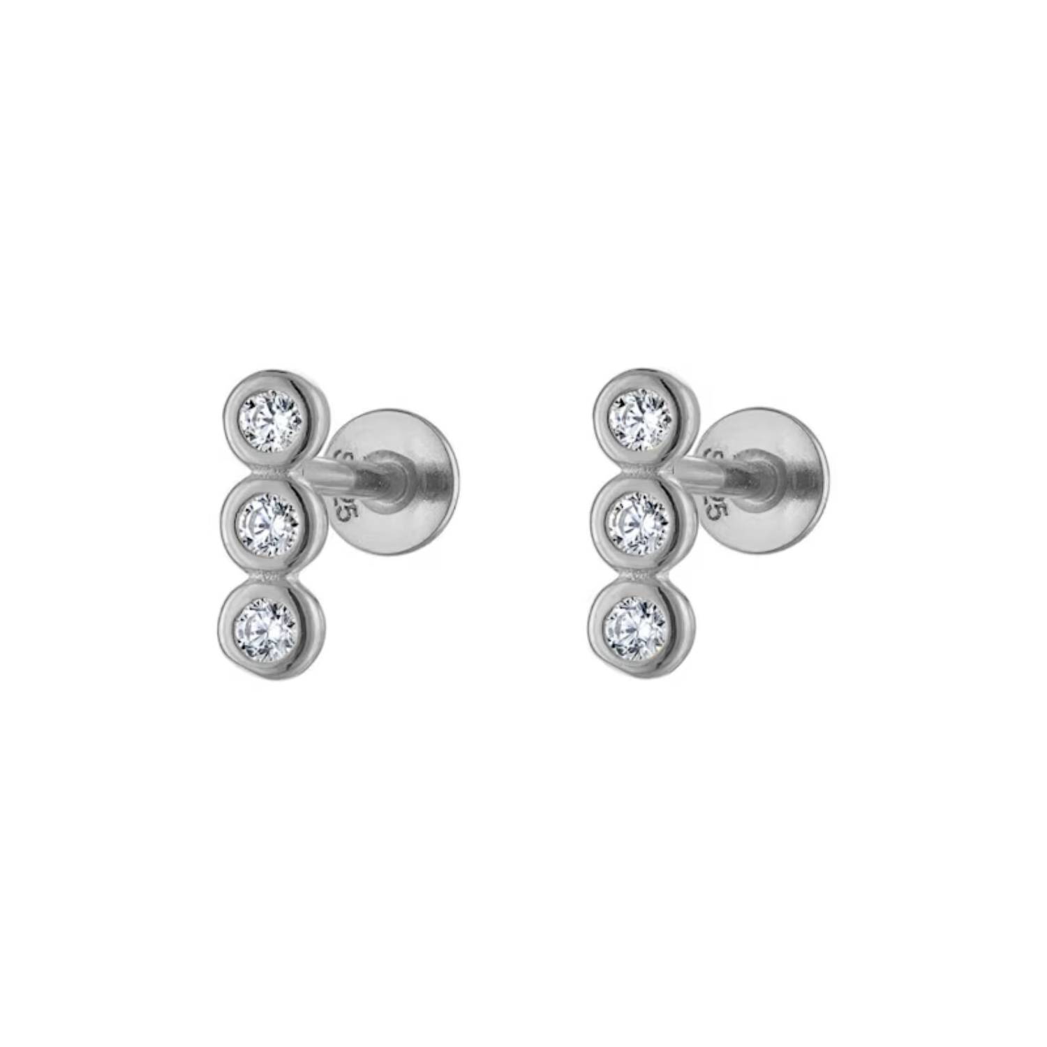Triple Round Pavé Silver Stud Earrings