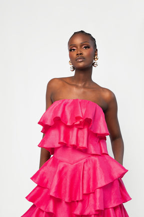 Linen KOKO Ruffle Top in Pink