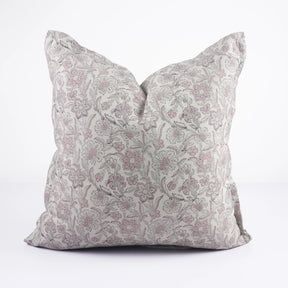 Pink Floral Block Linen Blend Oxford Pillow Cover - Jarul