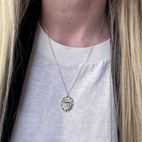Chai Charm Necklace Sterling Silver Flower Frame