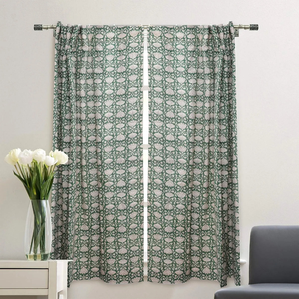 Indian  Block Print Viscose Colored Linen Curtain-ulta Kamal