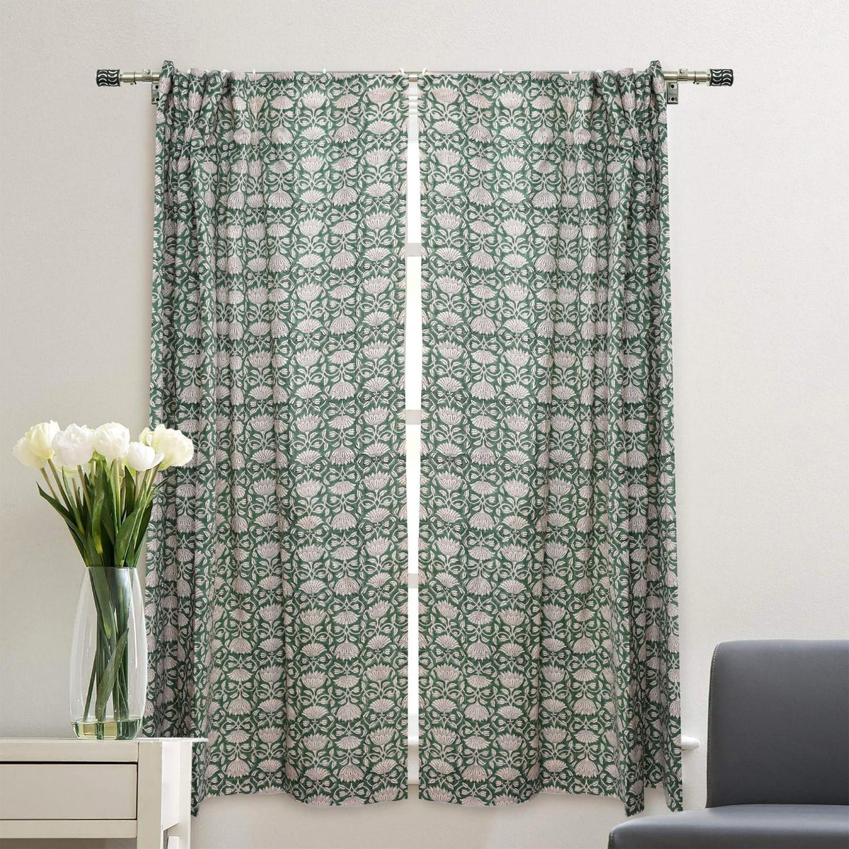 Indian  Block Print Viscose Colored Linen Curtain-ulta Kamal