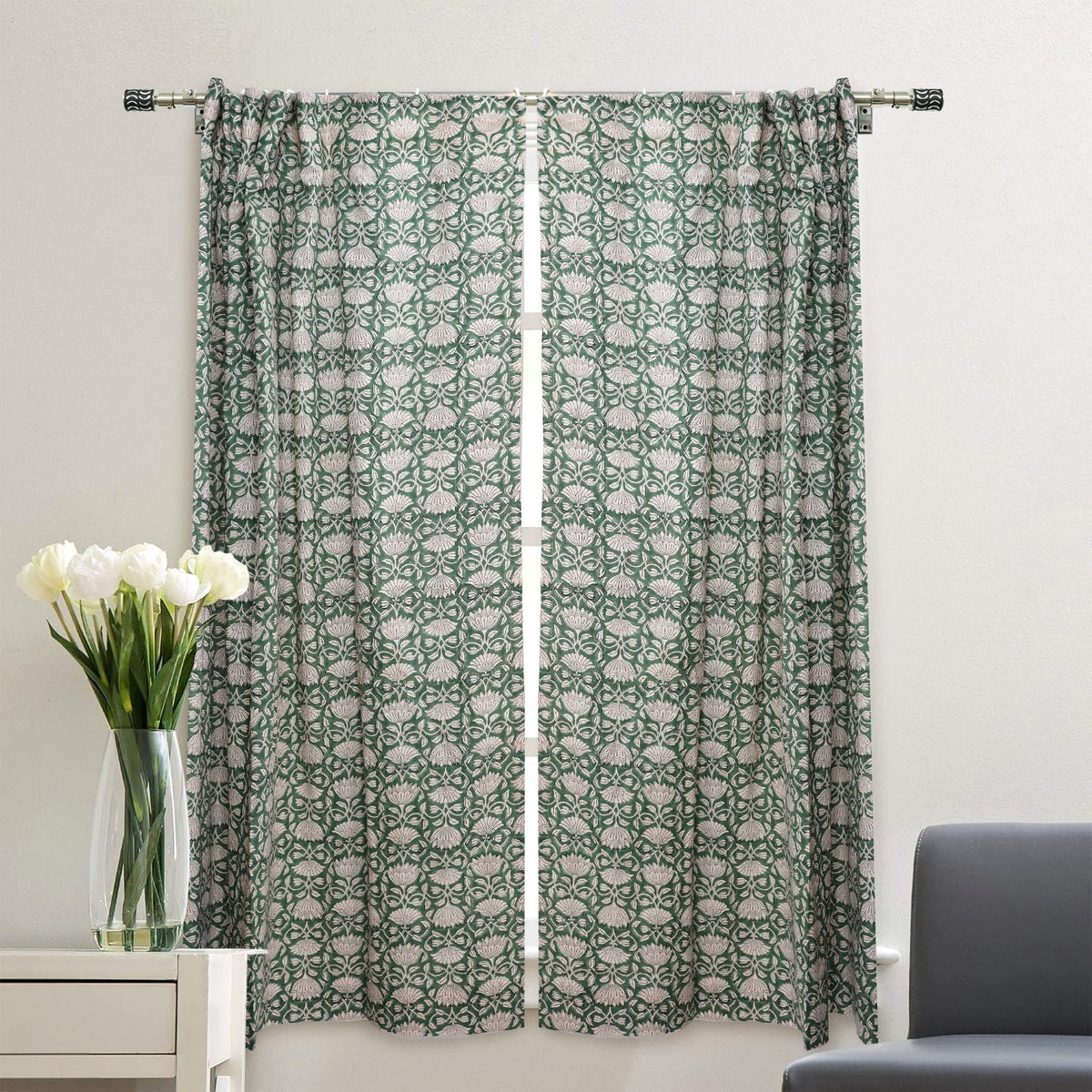 Indian  Block Print Viscose Colored Linen Curtain-ulta Kamal
