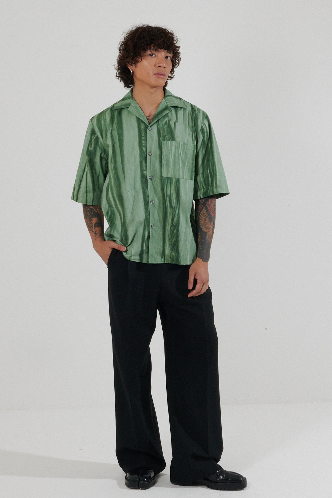 Banco Green Sun-Faded Camp Collar Shirt