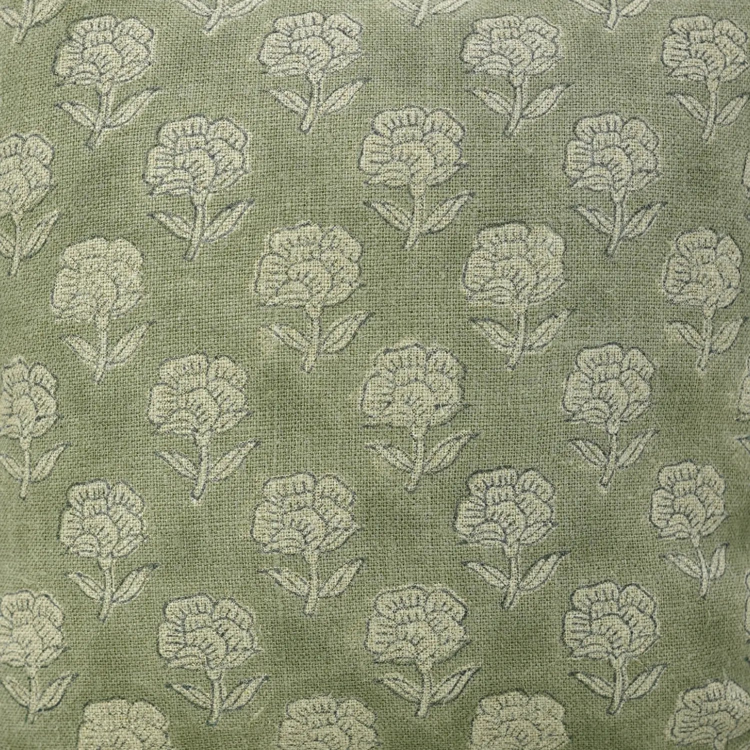 Hand Block Floral Frill Decorative Thick Linen Pillow Cover - Rohini