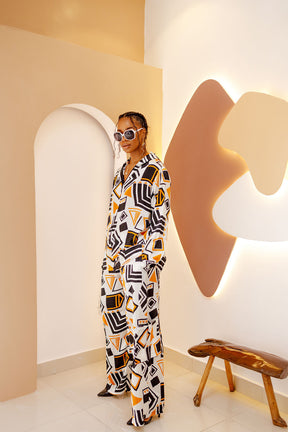 JI African Chiffon Shirt & Silk Pants Set – Vibrant & Elegant